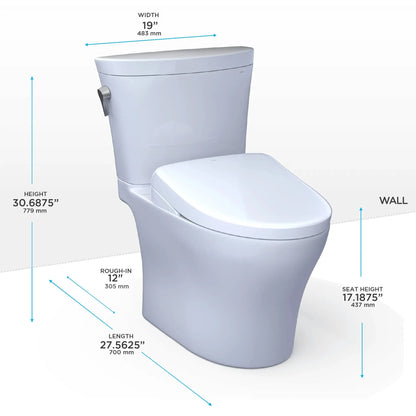 TOTO Aquia IV ARC Two-Piece Dual Flush 1.28 and 0.9 GPF Universal Height Toilet with S7A Contemporary Bidet Seat MW4484736CEMFGN#01 - EverFlow Bidets
